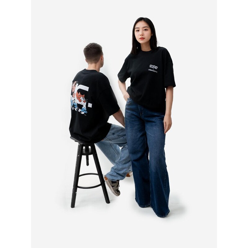Smerfy Tričko s krátkým rukávem Oversize Unisex černé Šmoulové