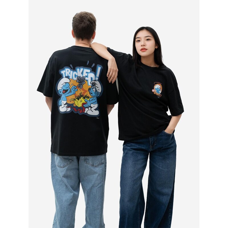 Smerfy Tričko s krátkým rukávem Oversize Unisex černé Šmoulové