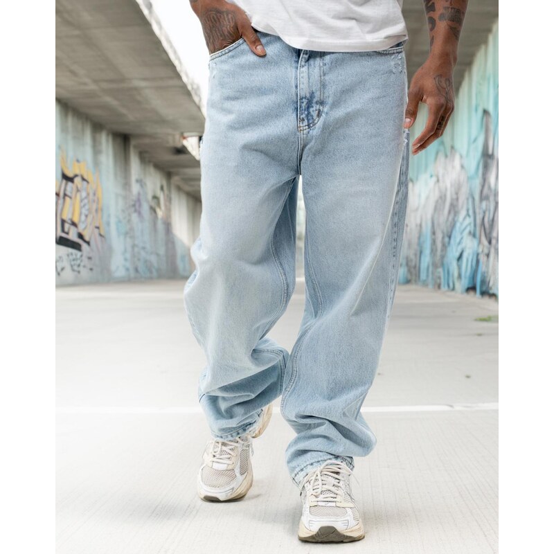i8 Denim Pánské džínové kalhoty Baggy s poškozením Modrá i8