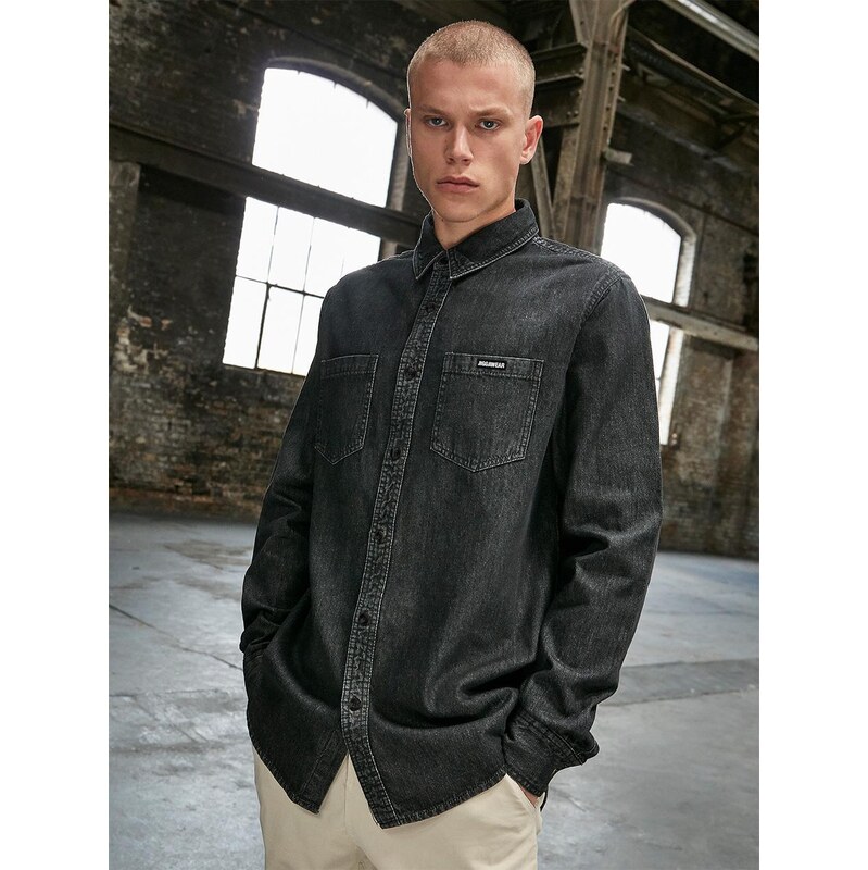 Košile s dlouhým rukávem Washed Black / Black Jigga Wear Stripe