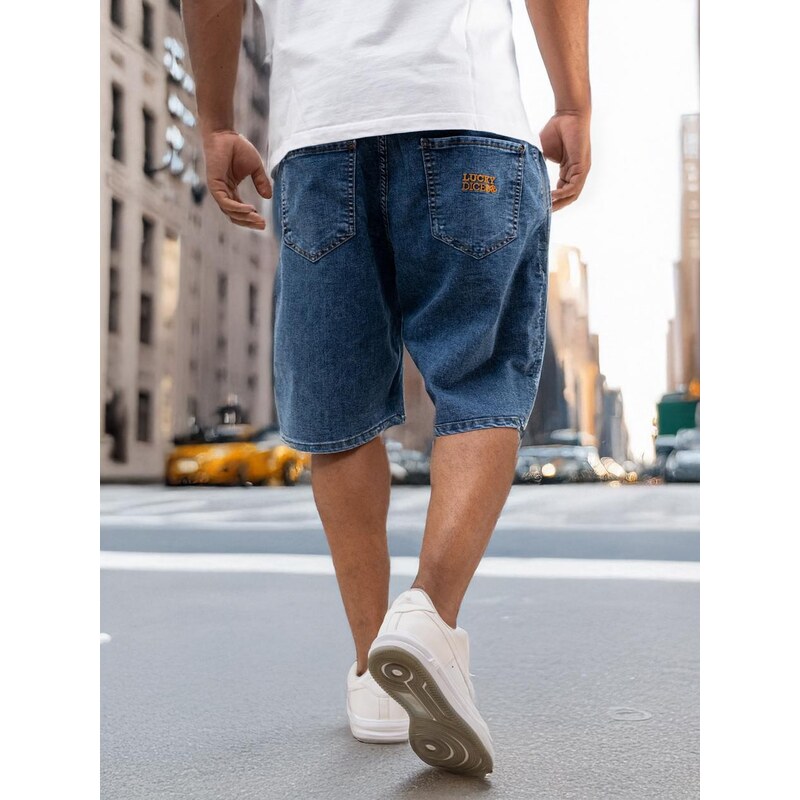 Pánské krátké džíny Baggy Shorts Blue / Gold Lucky Dice LD