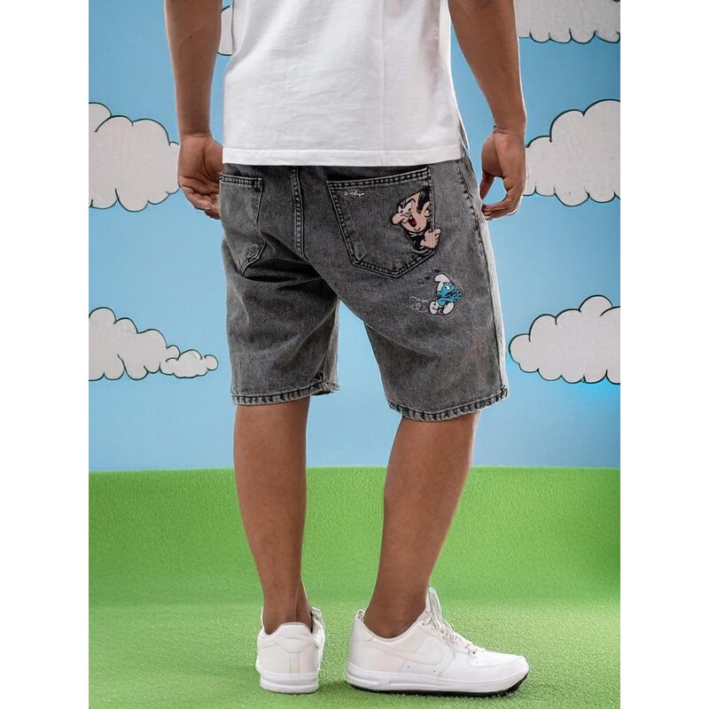 Smerfy Pánské pytlovité džíny Krátké šortky Grey Smurfs Gargamel