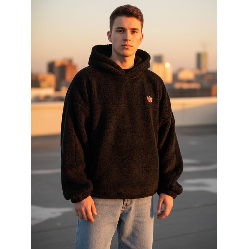 Jigga Wear Pánská mikina Sherpa Oversize Black Teddy Simple
