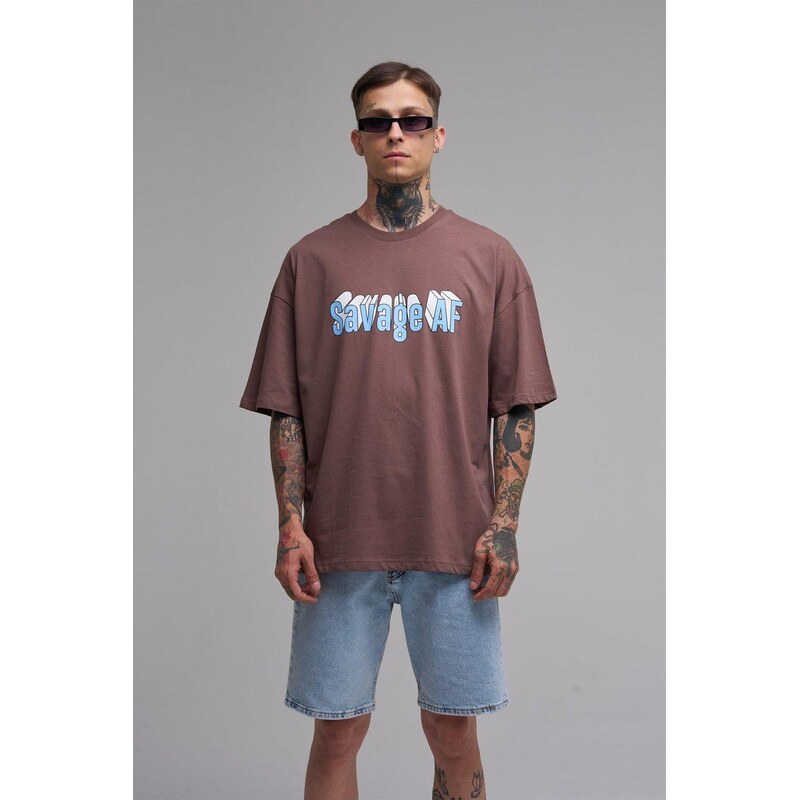 MyStars Pánské tričko s krátkým rukávem Oversize Brown Machinist