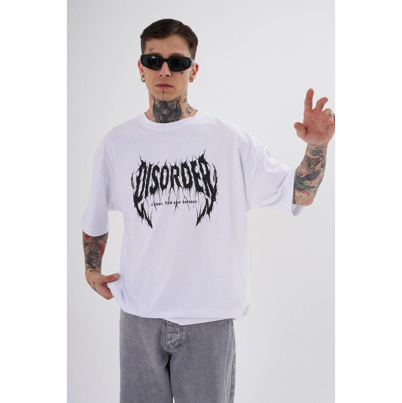 MyStars Pánské tričko s krátkým rukávem Oversize White Machinist