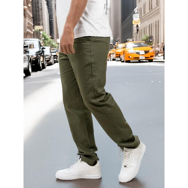 Pánské kalhoty Jigga Wear z olivové látky Chino