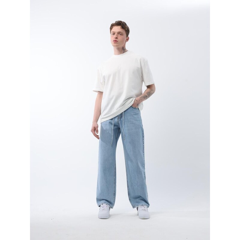 Široké džínové pytlovité kalhoty Light Blue Mens i8 Denim Relax