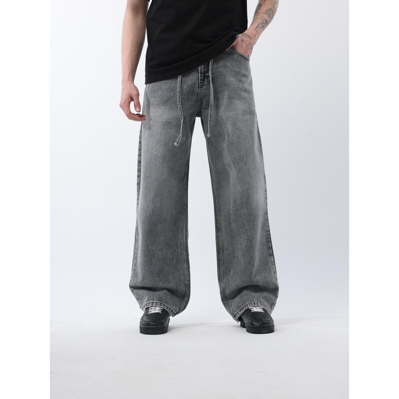 Široké džíny Baggy Kalhoty Dark Grey Pánské i8 Denim Relax