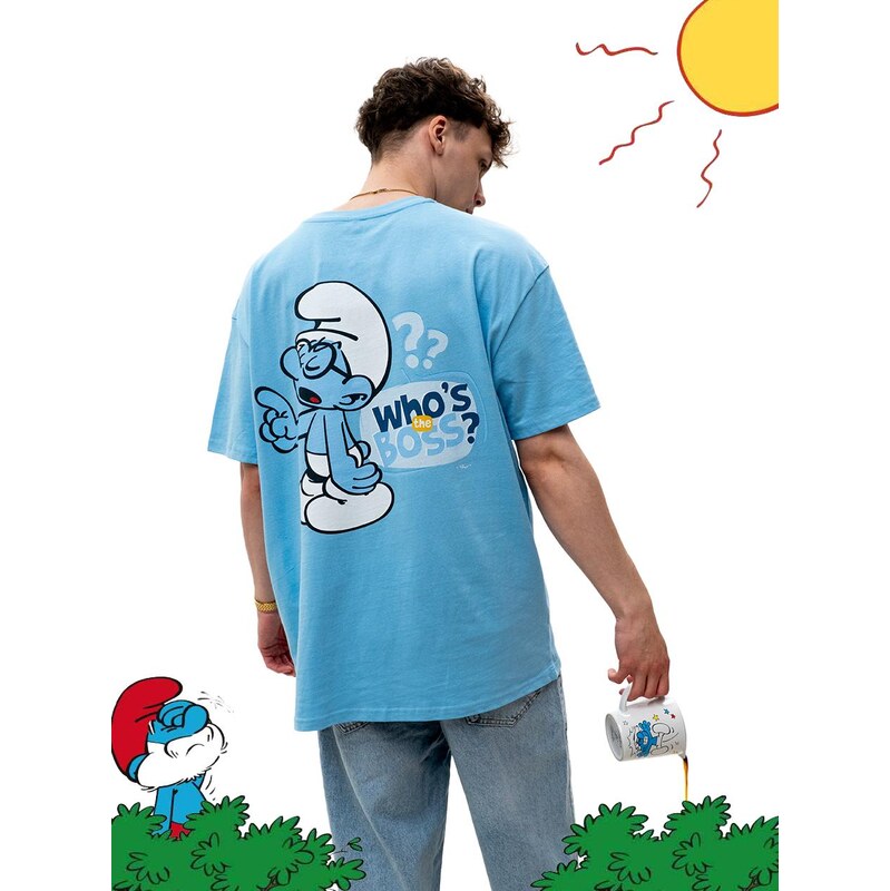Smerfy Pánské tričko s krátkým rukávem Oversize Blue Smurfs