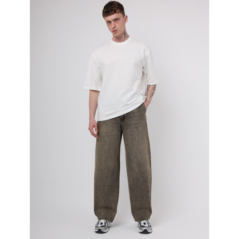 Džínové pytlovité kalhoty mramorované hnědé Pánské i8 Denim