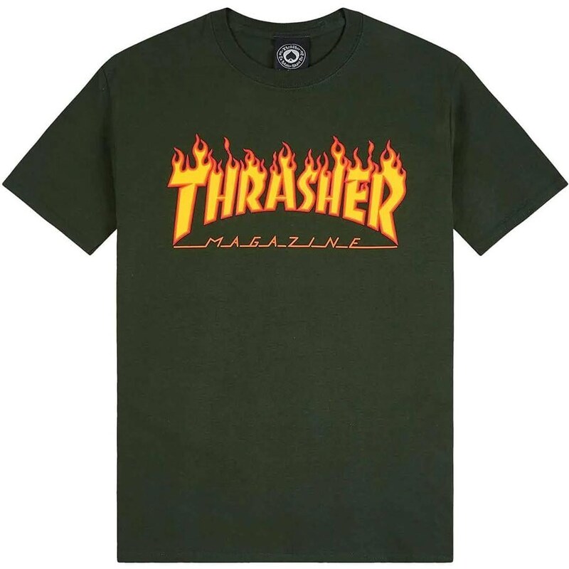 Pánské tmavě zelené tričko s krátkým rukávem Thrasher Flame Logo