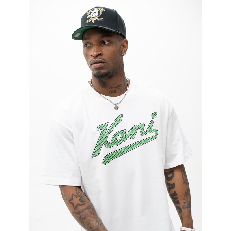 Pánské bílé tričko Karl Kani Varsity s potiskem palem a krátkým