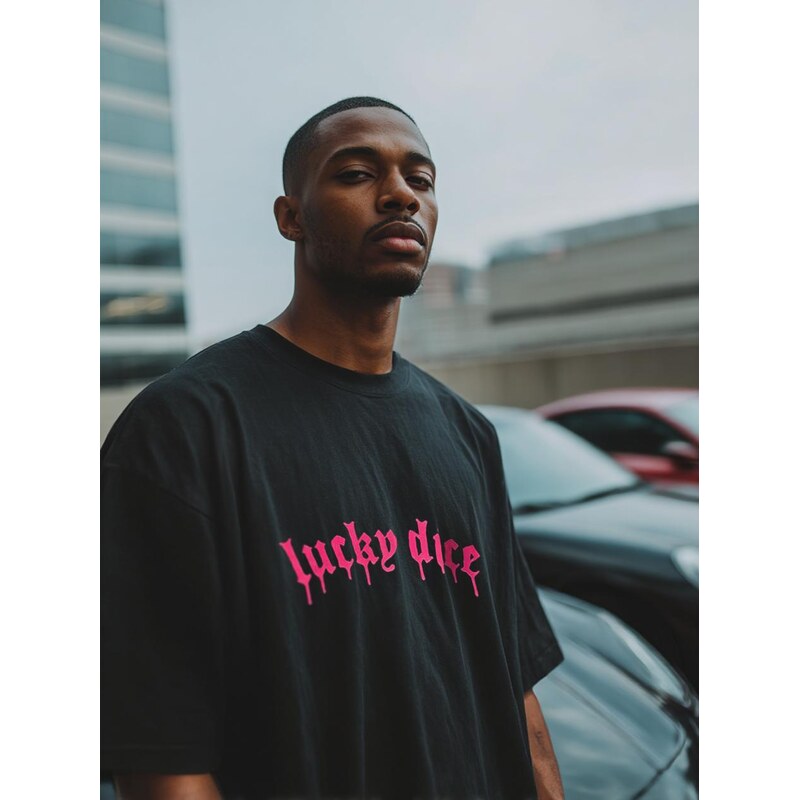Pánské tričko s krátkým rukávem Oversize Black / Magenta Lucky