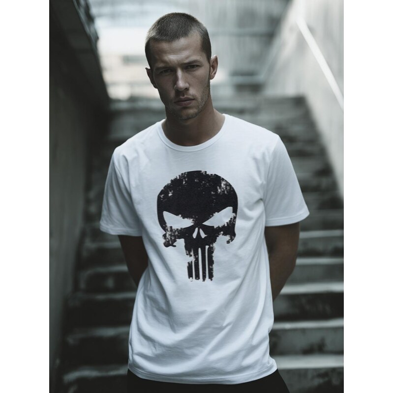 Pánské tričko s krátkým rukávem bílé Marvel Comics Punisher
