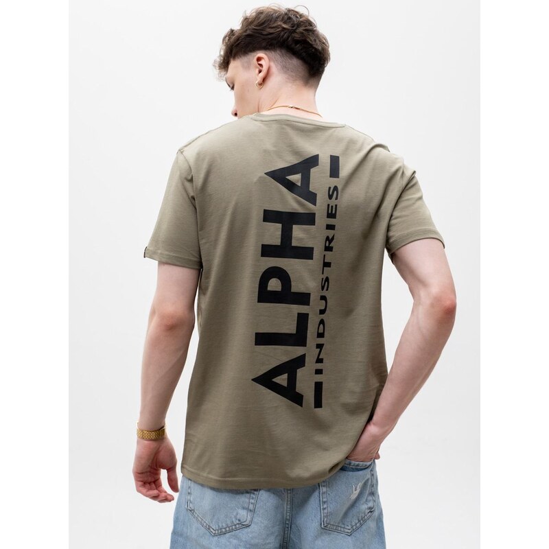 Pánské tričko s krátkým rukávem Olive Alpha Industries Backprint