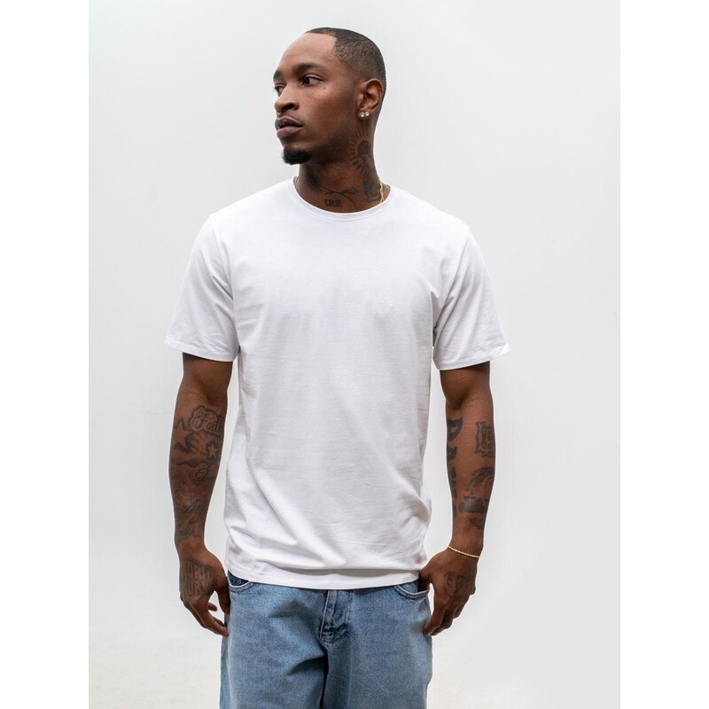 Prosto Pánské bílé rovné tričko s krátkým rukávem Slim T-Shirt