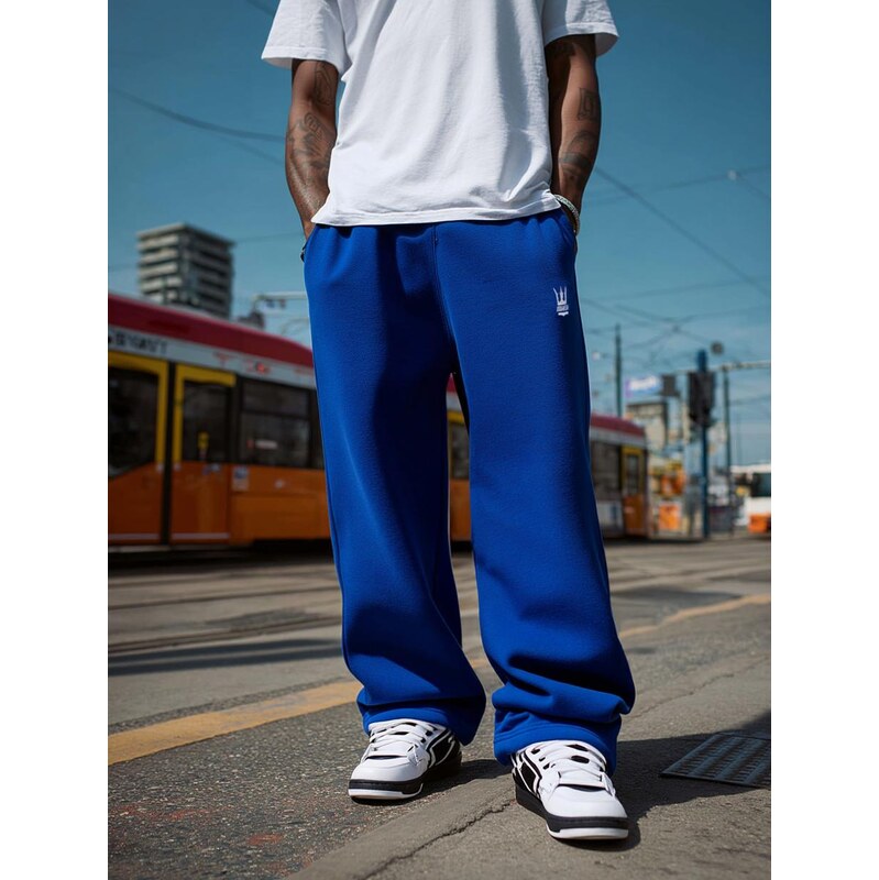 Pánské baggy tepláky modré / bílé Jigga Wear Haft Logo Drawcord