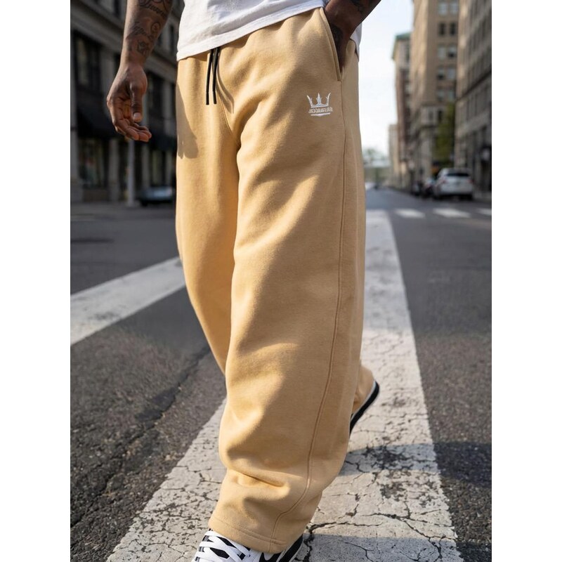 Pánské baggy tepláky světle hnědé Jigga Wear výšivka logo