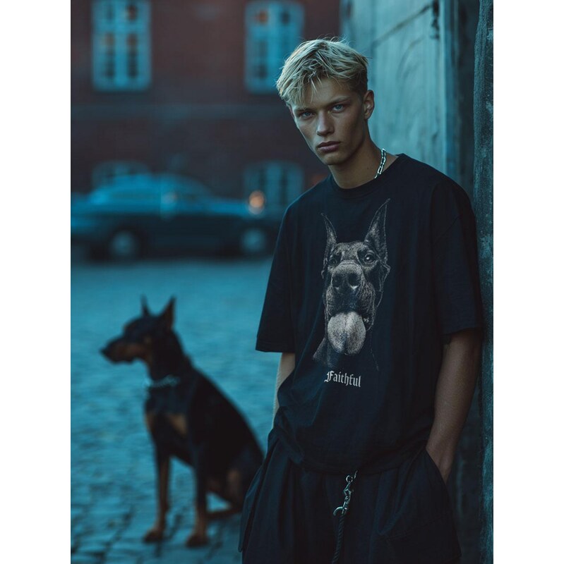 Pánské tričko s krátkým rukávem Oversize Black MyStars Doberman
