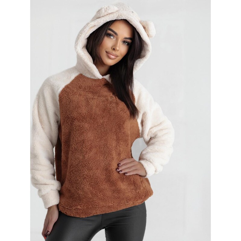 Dámská mikina s kapucí Oversize Cinnamon / Ecru MyStars Sherpa