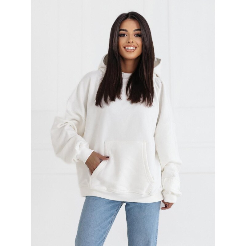 Dámská mikina s kapucí Oversize Ecru Natural Side Haft Logo