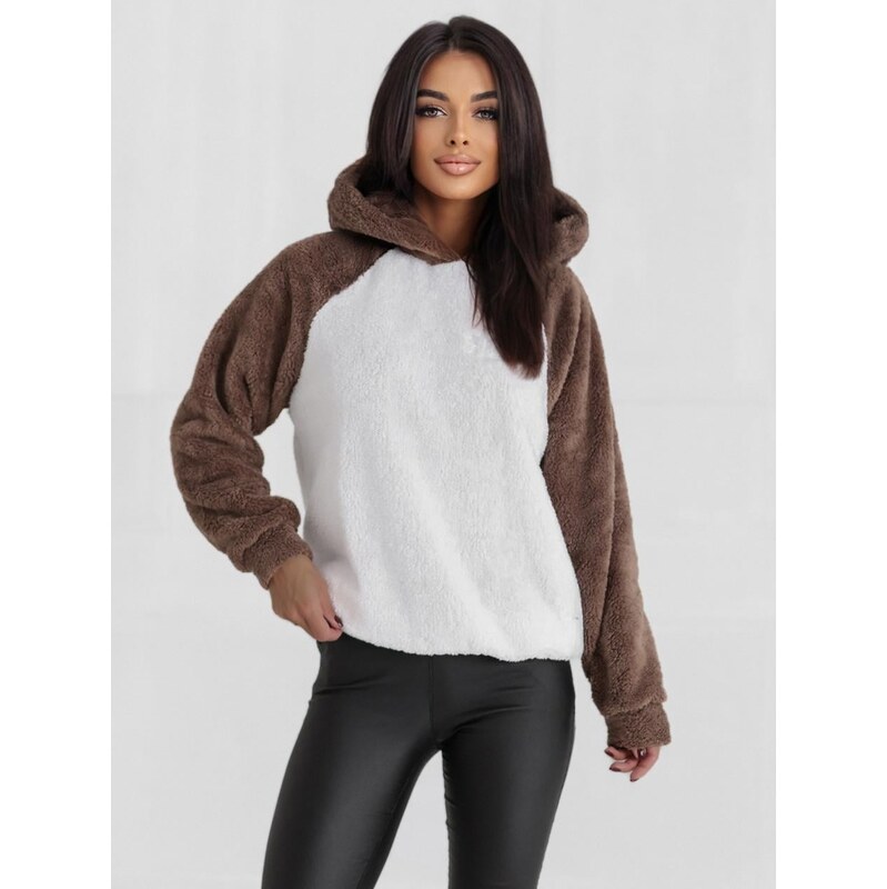 Dámská mikina s kapucí Oversize bílá / hnědá MyStars Sherpa Two