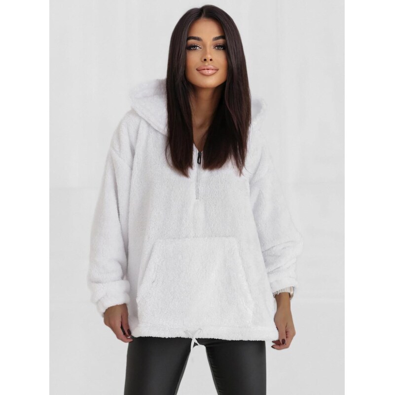 Dámská mikina s kapucí Oversize White MyStars Sherpa Half Zip