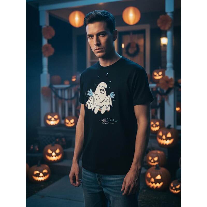 Smerfy Pánské tričko s krátkým rukávem, černé, Šmoulové Ghost