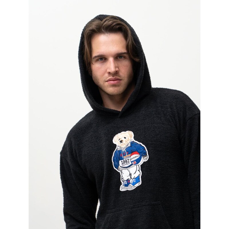Pánský černý svetr s kapucí Plus Eighteen Sholly Bear