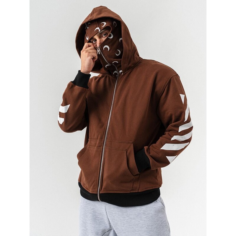 Pánská hnědá mikina s kapucí a zipem Plus Eighteen Diagonel Mask