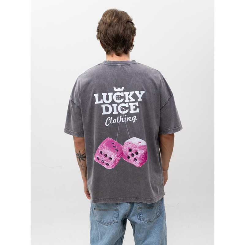 Pánské oversize tričko s krátkým rukávem, šedé, vyprané, Lucky
