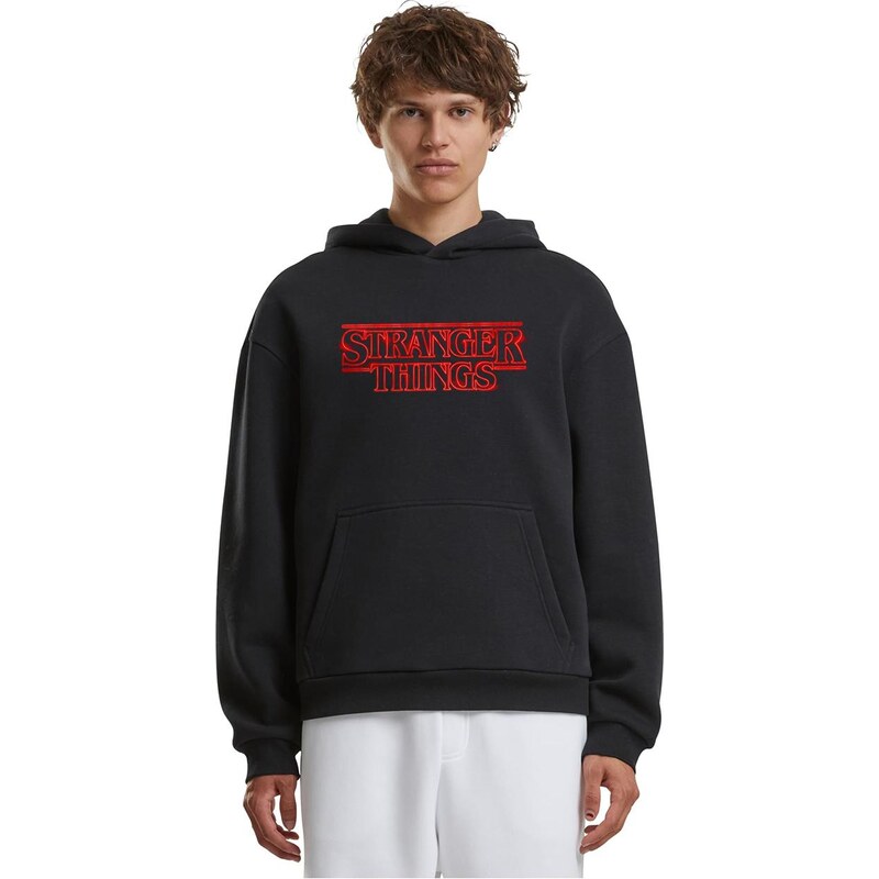 Pánská černá mikina s kapucí Merchcode MC1451 Stranger Things