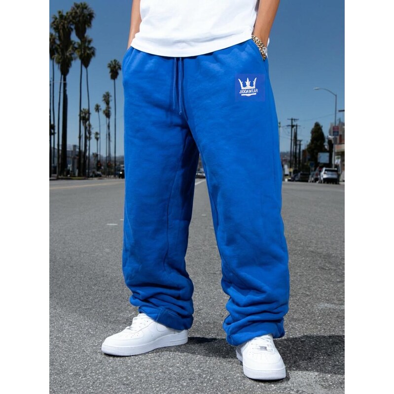 Dámské baggy tepláky modré Jigga Wear s vyšívaným logem a