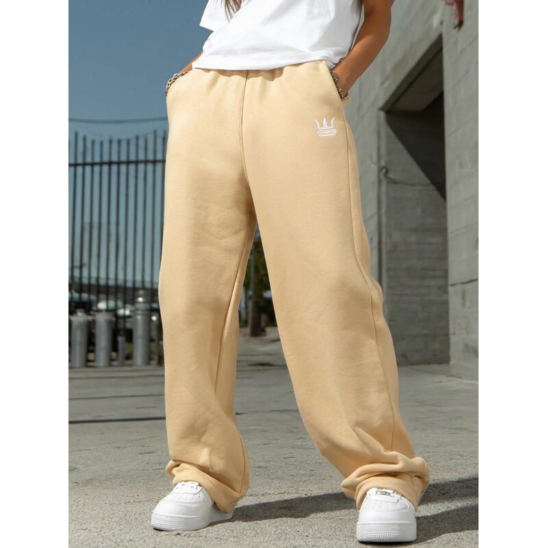 Dámské béžové teplákové kalhoty baggy Jigga Wear s vyšívaným