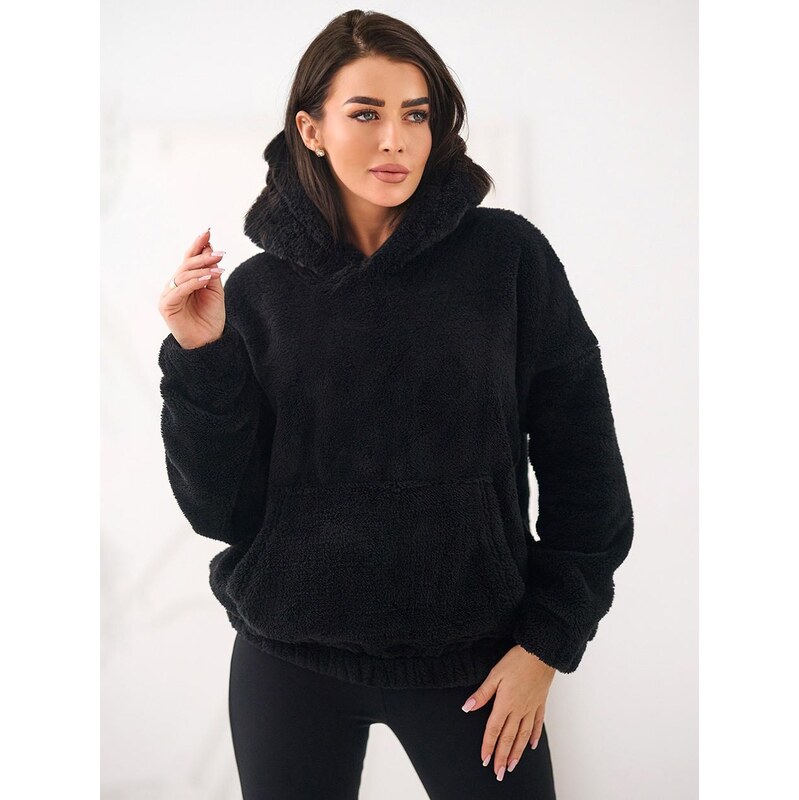 Dámská mikina s kapucí Oversize černá MyStars Sherpa Kangaroo