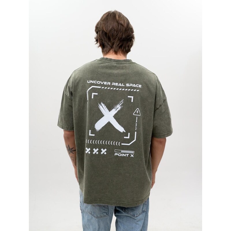 Pánské oversize tričko olivová Acid Wash Point X Impulse