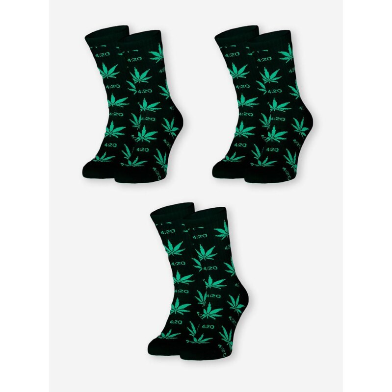 Sada 3 párů ponožek Kush Leaves Black /Green