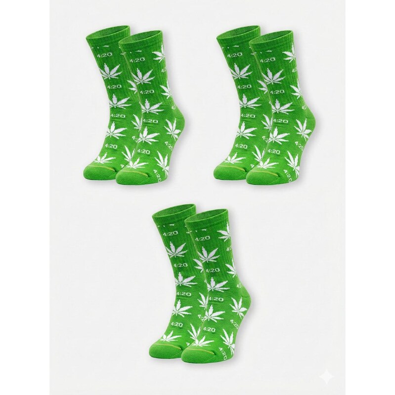 Sada 3 párů ponožek Kush Leaves Green/ White