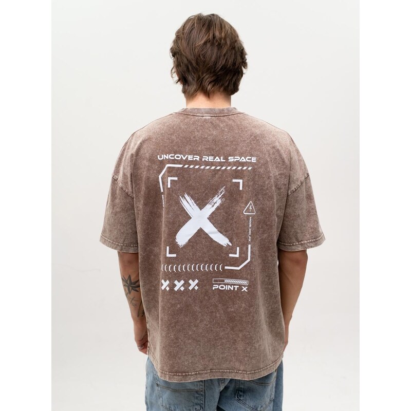 Pánské oversize tričko hnědé Acid Wash Point X Impulse