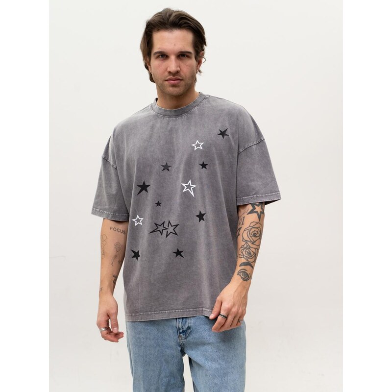 Pánské oversize tričko šedé vyprané MyStars Acid