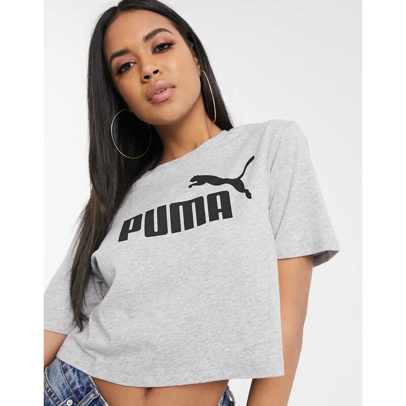 Puma Essentials cropped logo t-shirt in grey