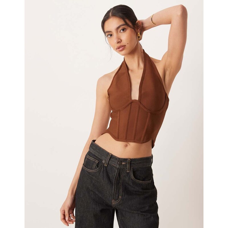 Amy Lynn bandage halter neck top in brown 112881282