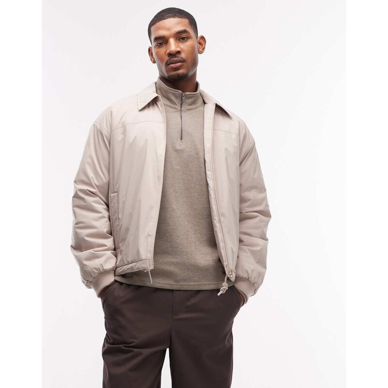 ASOS DESIGN stormMAX water repellent harrington in stone-Neutral