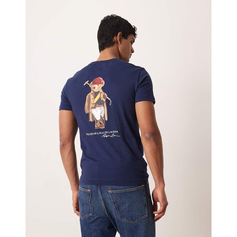 Polo Ralph Lauren back print society polo bear t-shirt in navy