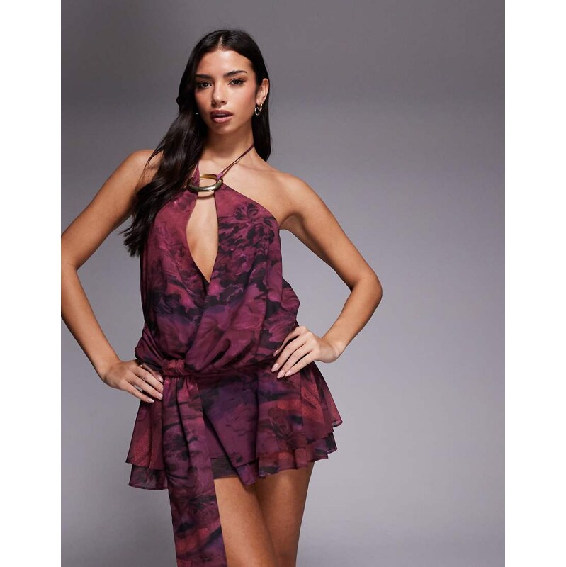 Tiger Mist Indigo 2.0 halterneck drape tie side multiway chiffon