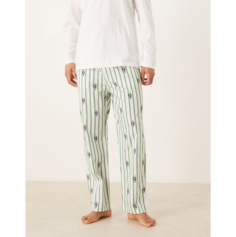 Polo Ralph Lauren bear graphic sleep trouser in green stripe