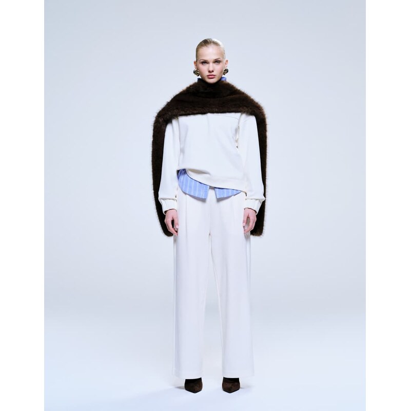 Mango Pique straight jogger co-ord in cream-White 112881386