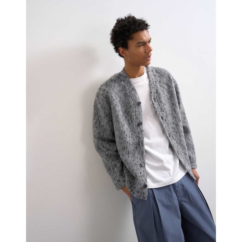Topman wool mix textured leopard cardigan in grey