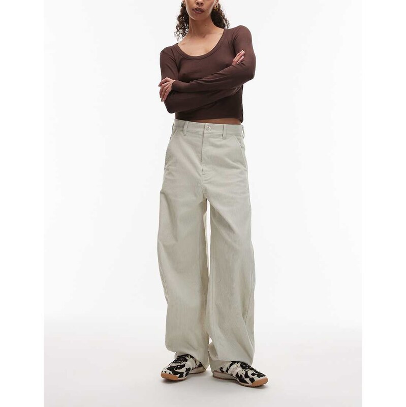 ARKET Endive cord barrel leg trousers in off white 112881413