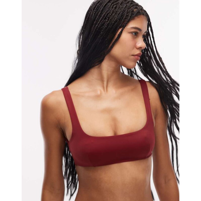 ARKET mix & match sqaure neck bikini top in burgundy-Red